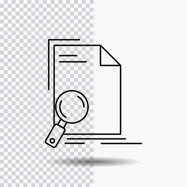 Análisis Documento Archivo Búsqueda Página Icono Línea Sobre Fondo Transparente — Vector de stock