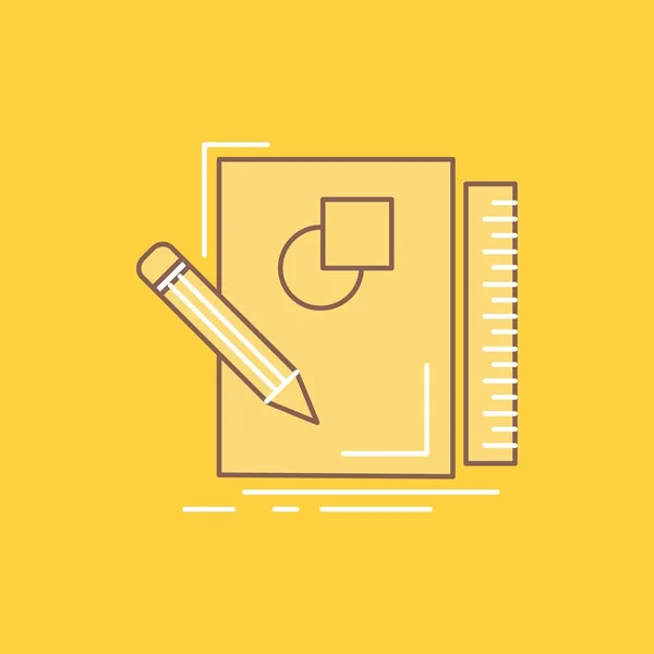 sketch, sketching, design, draw, geometry Flat Line Filled Icon. Beautiful Logo button over yellow background for UI and UX, website or mobile application