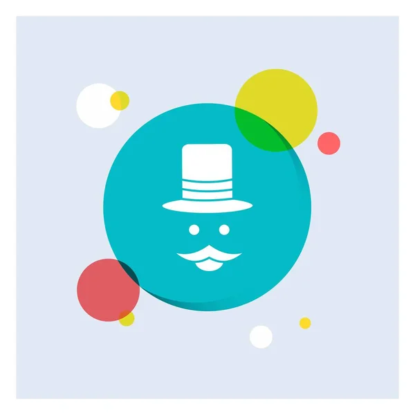 Moustache Hipster Movember Hat Men White Glyph Icon Colorful Circle — Stock Vector