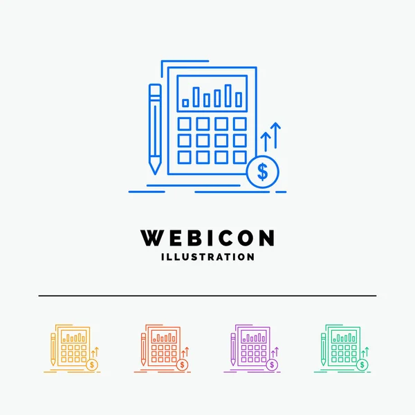 Calcolo Dati Finanziario Investimento Mercato Color Line Web Icon Template — Vettoriale Stock