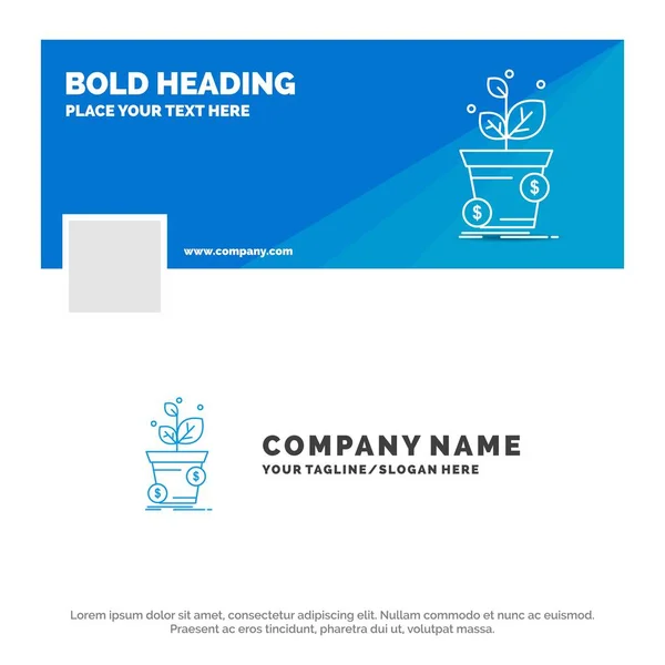 Blue Business Logo Template Dollar Growth Pot Profit Business Facebook — Stock Vector