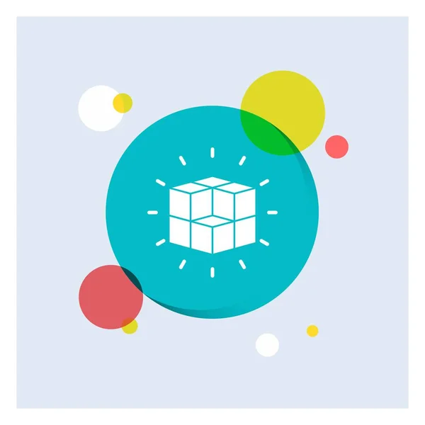 Box Labyrinth Puzzle Solution Cube White Glyph Icon Colorful Circle — Stok Vektör
