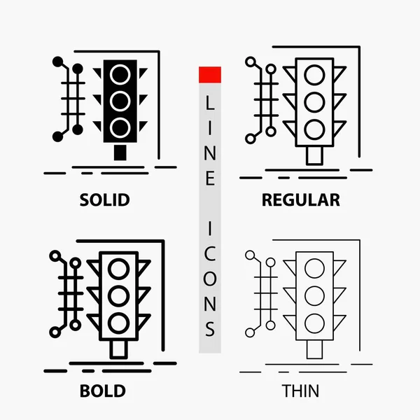 Ciudad Gestión Monitoreo Inteligente Icono Tráfico Thin Regular Bold Line — Archivo Imágenes Vectoriales