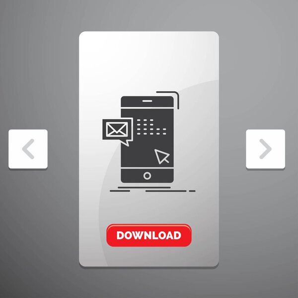 bulk, dialog, instant, mail, message Glyph Icon in Carousal Pagination Slider Design & Red Download Button