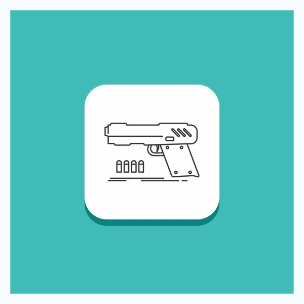 Button Gun Handgun Pistol Shooter Weapon Line Icon Turquoise Background — Stockvector