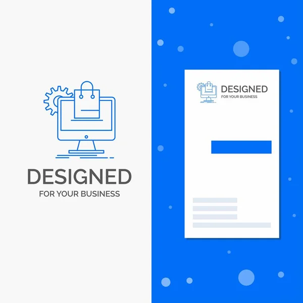 Логотип Бізнесу Покупок Онлайн Електронної Комерції Послуг Кошик Вертикальний Синій — стоковий вектор