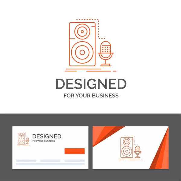 Business Logo Template Live Mic Microphone Record Sound Orange Visiting — Stockvector