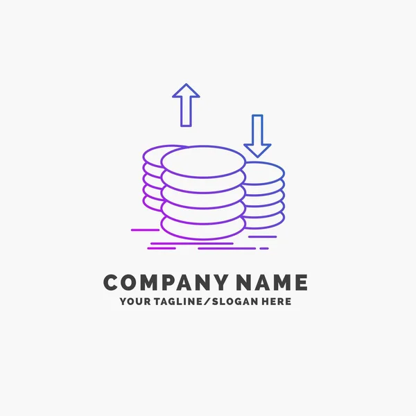 Moedas Finanças Capital Ouro Renda Purple Business Logo Template Lugar — Vetor de Stock