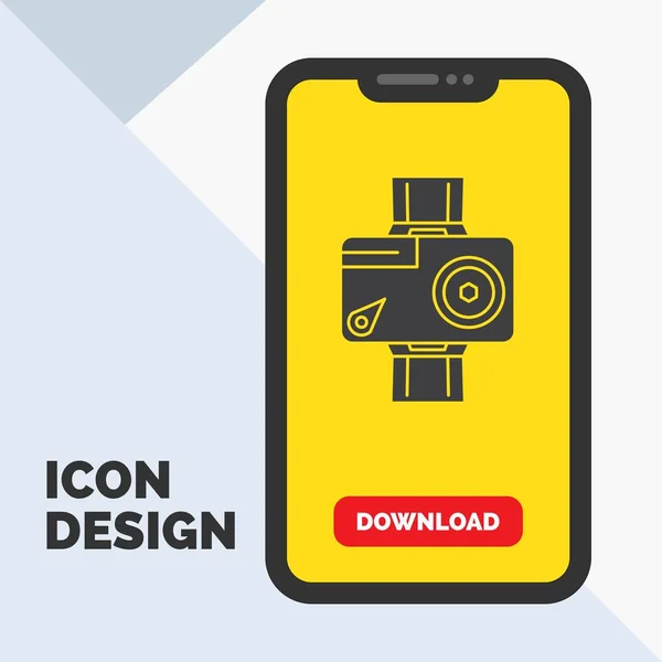 Camera Action Digital Video Photo Glyph Icon Mobile Download Page — Stock Vector