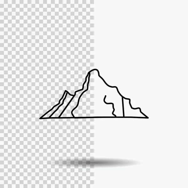 Hill Landschap Natuur Berg Scène Lijn Pictogram Transparante Achtergrond Zwarte — Stockvector