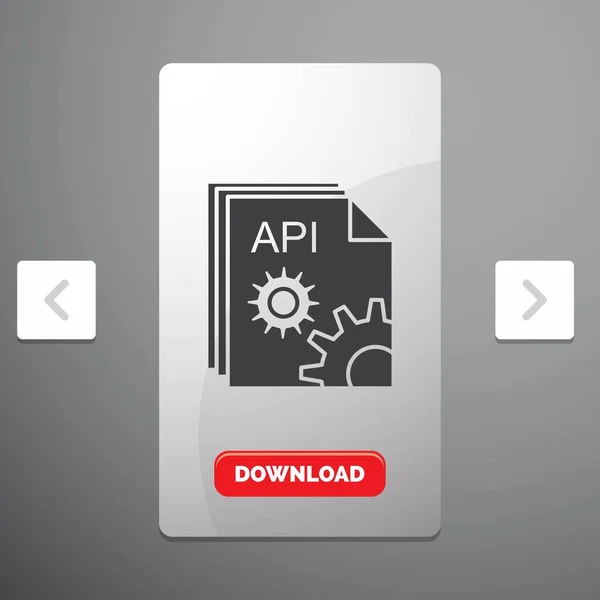 Api 应用程序 开发人员 软件字形图标在卡蒙分滑块设计 红色下载按钮 — 图库矢量图片