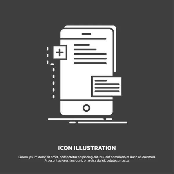 Frontend Interfaz Móvil Teléfono Icono Desarrollador Símbolo Vector Glifo Para — Vector de stock