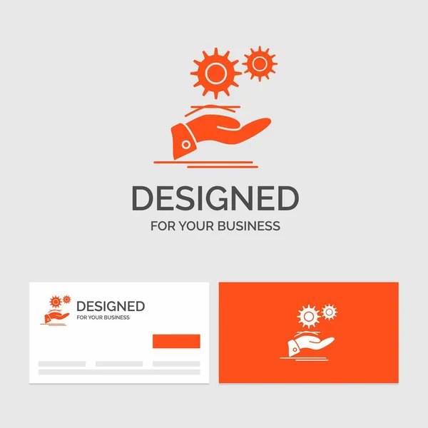 Geschäftslogovorlage Für Lösung Hand Idee Ausrüstung Dienstleistungen Orangefarbene Visitenkarten Mit — Stockvektor