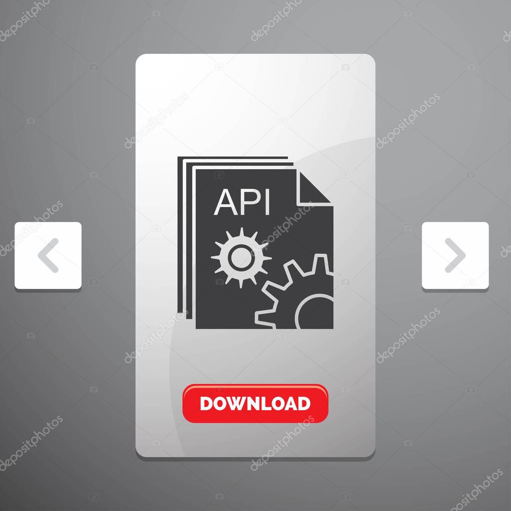 Api, app, coding, developer, software Glyph Icon in Carousal Pagination Slider Design & Red Download Button