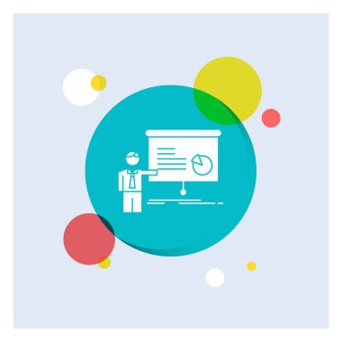 grafik, Toplantı, sunum, rapor, seminer beyaz glif simgesi renkli daire arka plan