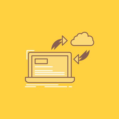 eşitleme, işleme, veri, pano, oklar düz çizgi dolu kutsal kişilerin resmi. Güzel Logo düğme UI ve Ux, Web veya mobil uygulama için sarı arka plan üzerinde