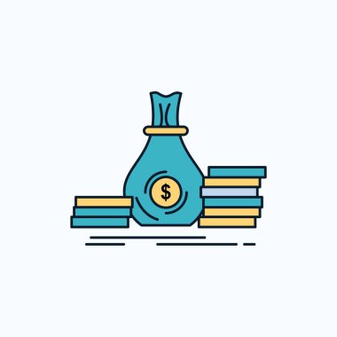 Birikimi, çanta, yatırım, kredi, para düz simgesi. yeşil ve sarı işaret ve sembolleri Web sitesi ve mobil appliation için. vektör çizim