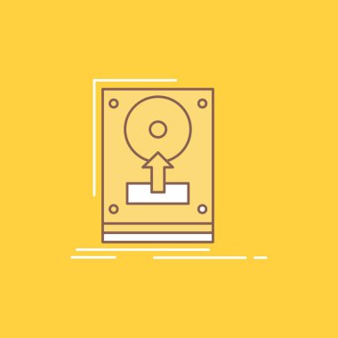düz çizgi dolu simgeyi yükleyin, sürücü, hdd, kaydet, yükleyin. Ui ve Ux, web sitesi veya mobil uygulama için sarı arka plan üzerinde Beautiful Logo düğmesi