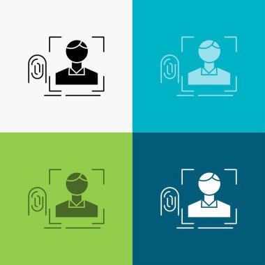 parmak, parmak izi, tanıma, simgesi üzerinde çeşitli arka plan tarama, tarama. glif tarzı tasarım, Web ve uygulama Eps 10 vektör çizim için tasarlanmış