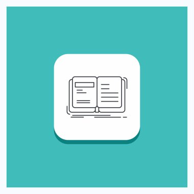 Yuvarlak düğmesi için yazar, kitap, açık, hikaye, hikaye anlatımı satırı simgesi turkuaz arka plan