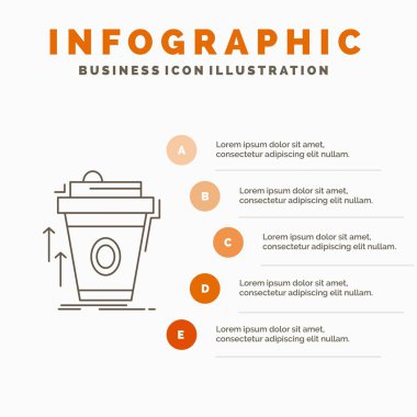 ürün, promo, kahve, fincan, marka Infographics şablon web sitesi ve tanıtımı için pazarlama. Gri simgesi turuncu Infographic stil vektör çizim ile satır