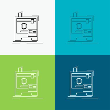 3D, boyutlu, makine, yazıcı simgesi üzerinde çeşitli arka plan yazdırma. Çizgi stili tasarım, Web ve uygulama Eps 10 vektör çizim için tasarlanmış