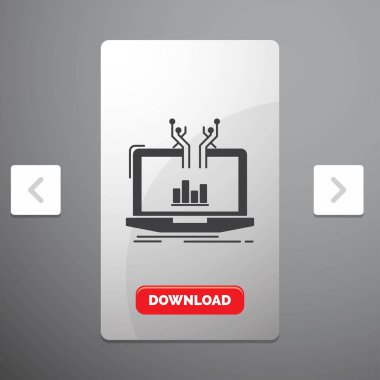 Analiz, analitik, yönetimi, online, platformu rekreasyon Pagination Slider tasarımı ve kırmızı Download düğme glif simgesini