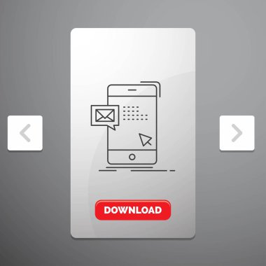 toplu, posta, anlık iletişim rekreasyon Pagination Slider tasarımı ve kırmızı Download düğme çizgisi simgesinde mesaj