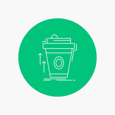 ürün, promo, kahve, fincan, marka beyaz satırı simgesi daire arka planda pazarlama. vektör simge tasarlamak