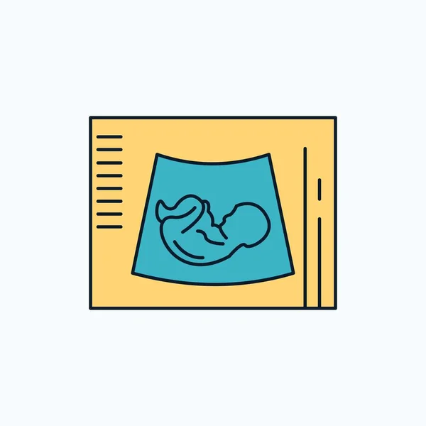 Maternity Pregnancy Sonogram Baby Ultrasound Flat Icon Green Yellow Sign — Stock Vector