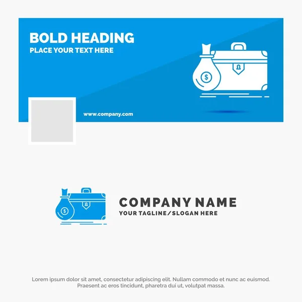Modèle Logo Affaires Bleu Pour Mallette Affaires Cas Ouvert Portefeuille — Image vectorielle