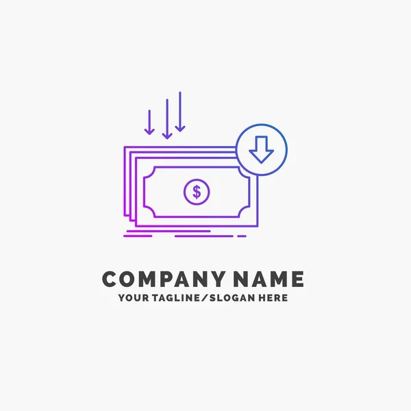 Negócios Custo Corte Despesa Finanças Dinheiro Purple Business Logo Template — Vetor de Stock