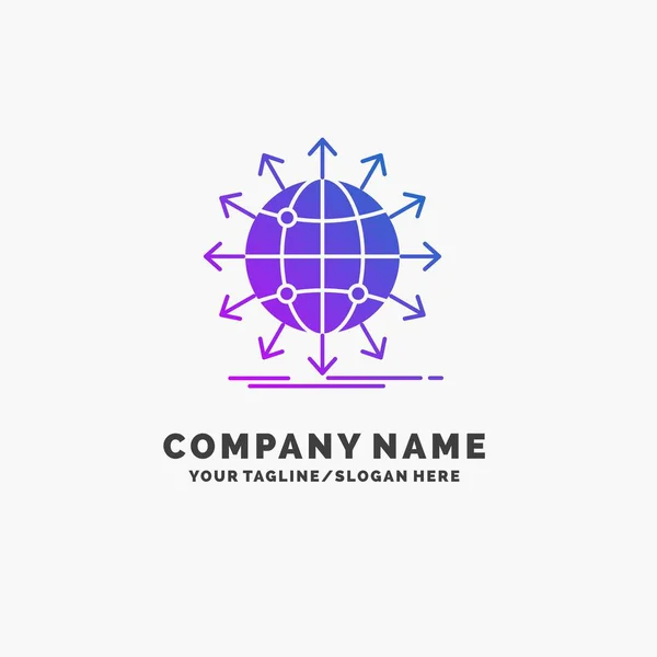 Globo Rede Seta Notícias Todo Mundo Purple Business Logo Template — Vetor de Stock
