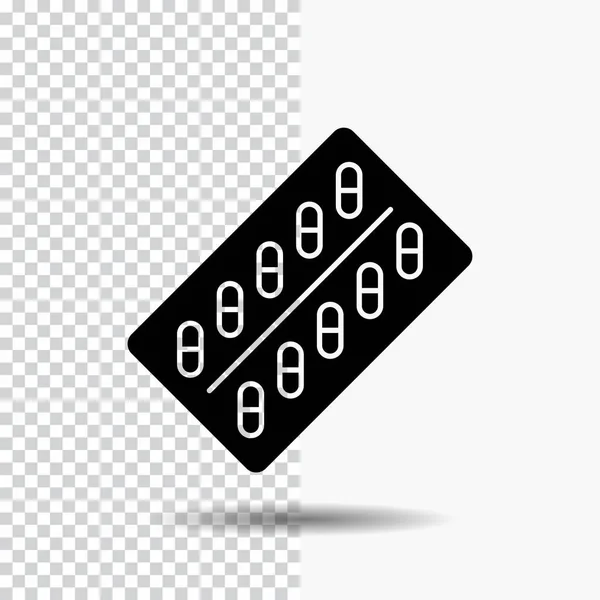 Medicina Pílula Drogas Comprimido Pacote Glyph Icon Fundo Transparente Ícone — Vetor de Stock