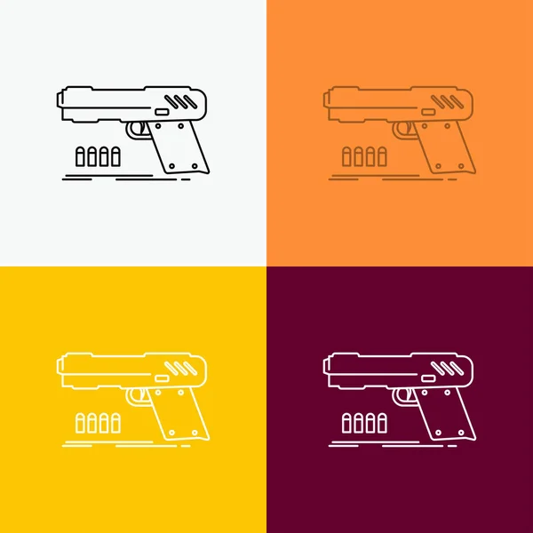 Waffe Handfeuerwaffe Pistole Schütze Waffensymbol Über Verschiedenen Hintergrund Liniendesign Entworfen — Stockvektor