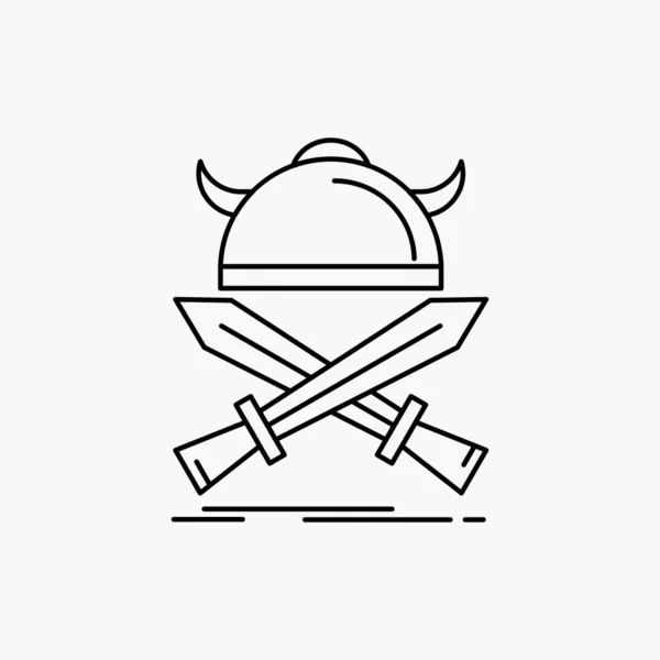 Bataille Emblème Viking Guerrier Épées Line Icon Illustration Vectorielle Isolée — Image vectorielle