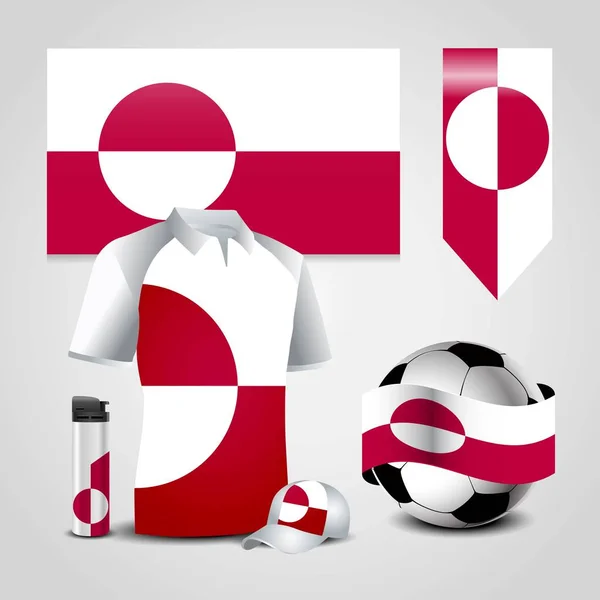 グリーンランド国旗 シャツ ライター サッカー ボール サッカー スポーツ帽子の配置します — ストックベクタ