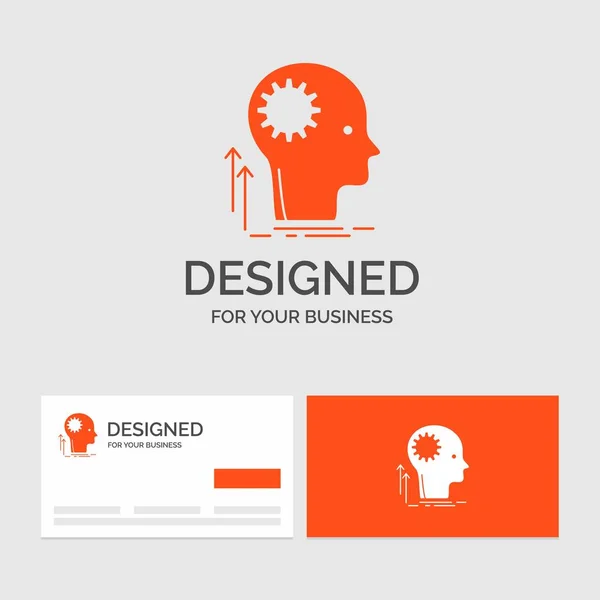 Logo Vorlage Für Geist Kreativität Denken Idee Brainstorming Orangefarbene Visitenkarten — Stockvektor