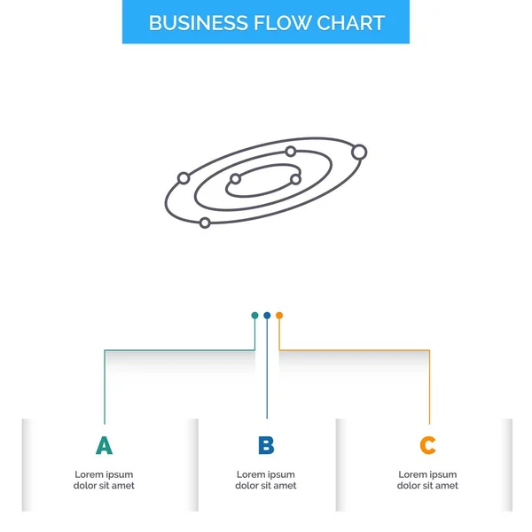 天文学 宇宙商业流程图设计与3个步骤 用于演示文稿背景模板位置的行图标 — 图库矢量图片