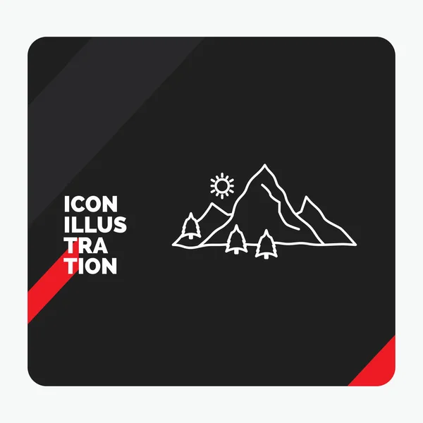 赤と黒創造的なプレゼンテーション背景の山 ツリーの線のアイコン — ストックベクタ