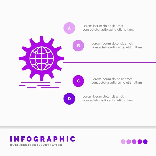 Internacional Negócios Globo Todo Mundo Engrenagem Infographics Template Website Presentation — Vetor de Stock