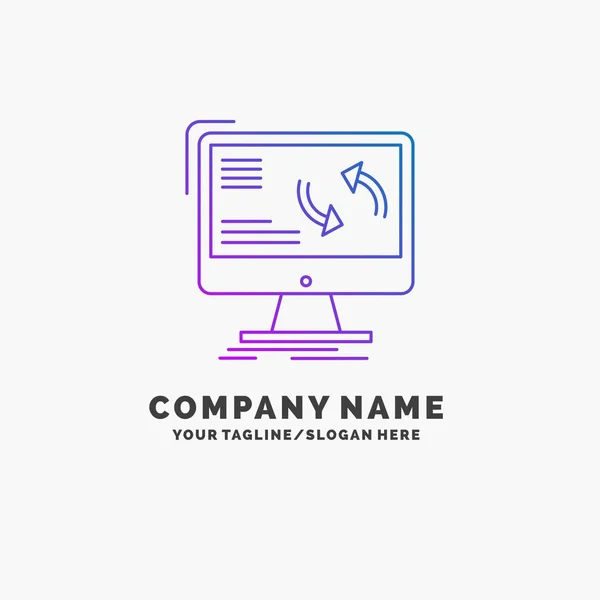 Synchronisatie Sync Informatie Gegevens Computer Paarse Business Logo Template Plaats — Stockvector