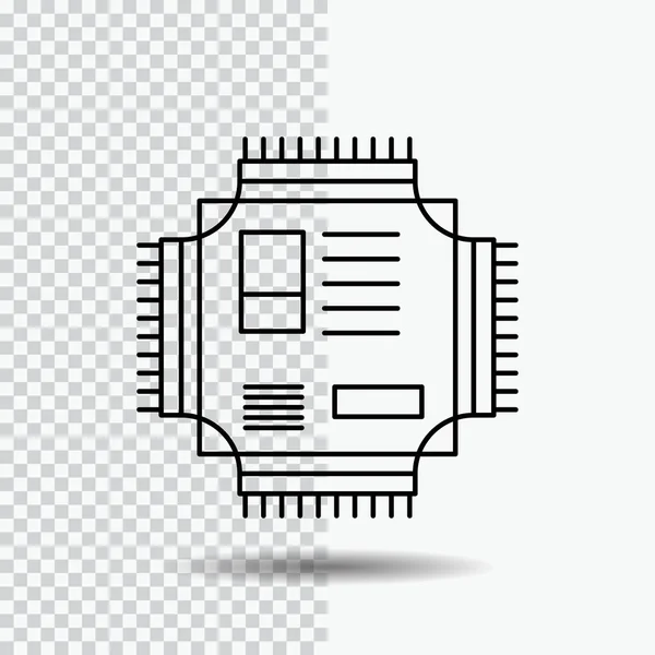 Чип Cpu Мікрочіп Процесор Технологічна Лінія Піктограма Прозорому Тлі Чорна — стоковий вектор