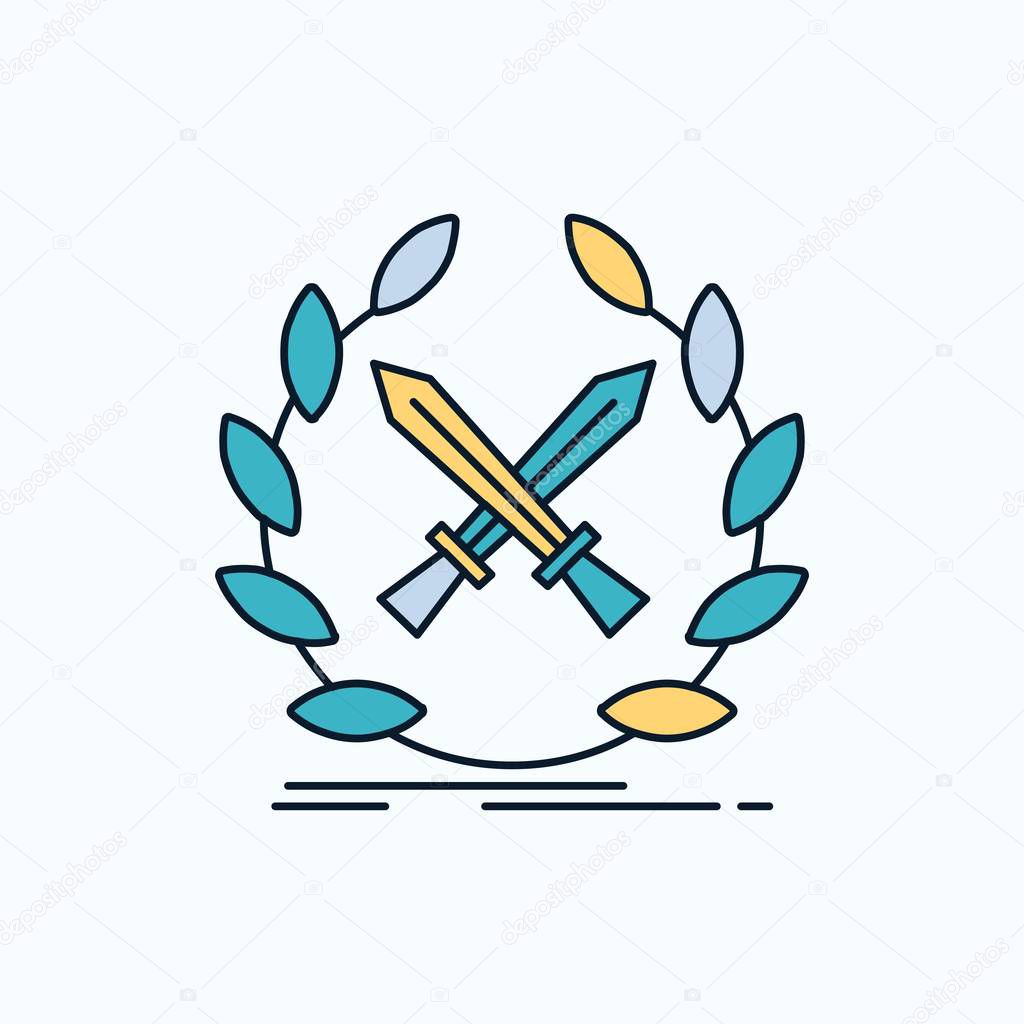 battle, emblem, game, label, swords Flat Icon. green and Yellow sign and symbols for website and Mobile appliation. vector illustration