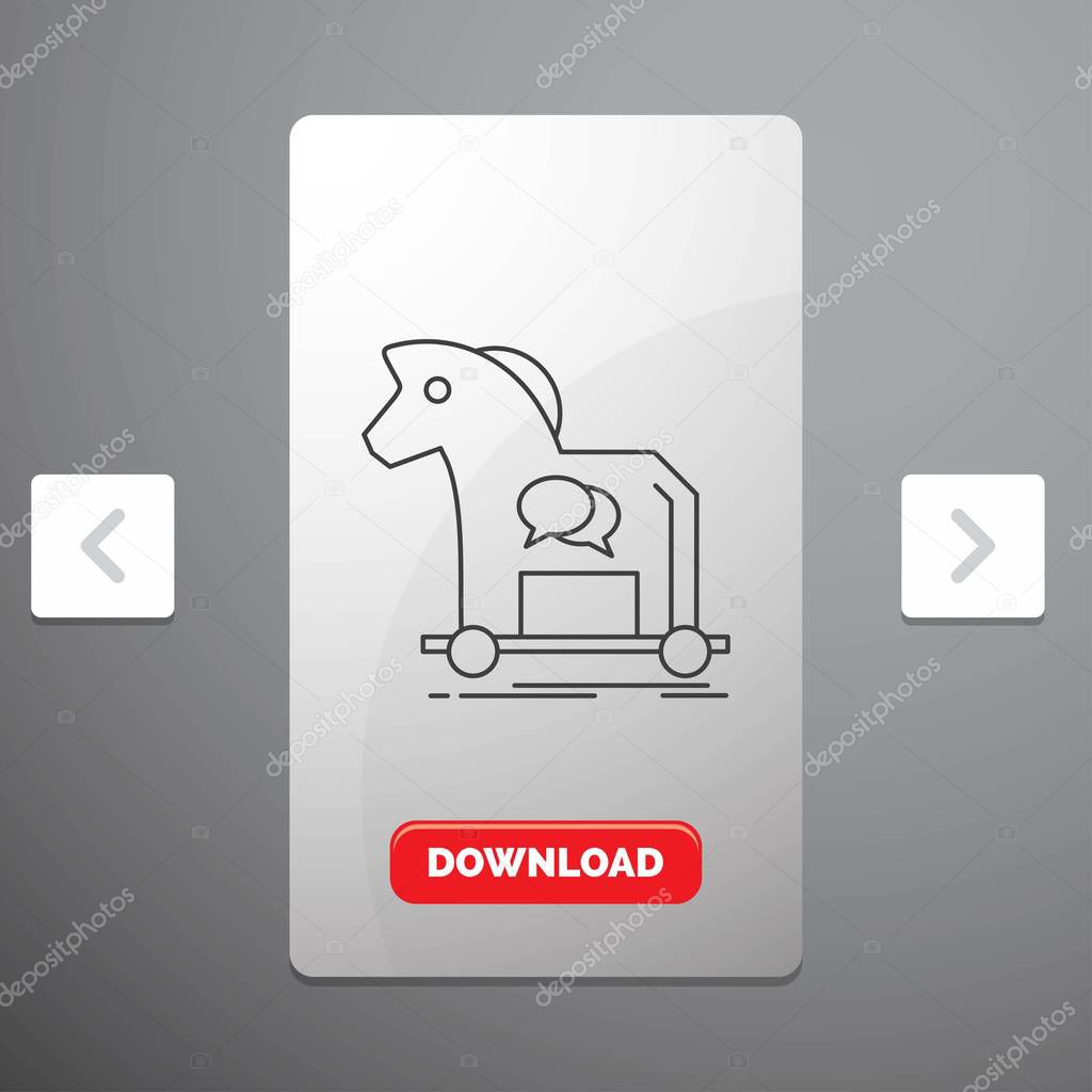 Cybercrime, horse, internet, trojan, virus Line Icon in Carousal Pagination Slider Design & Red Download Button