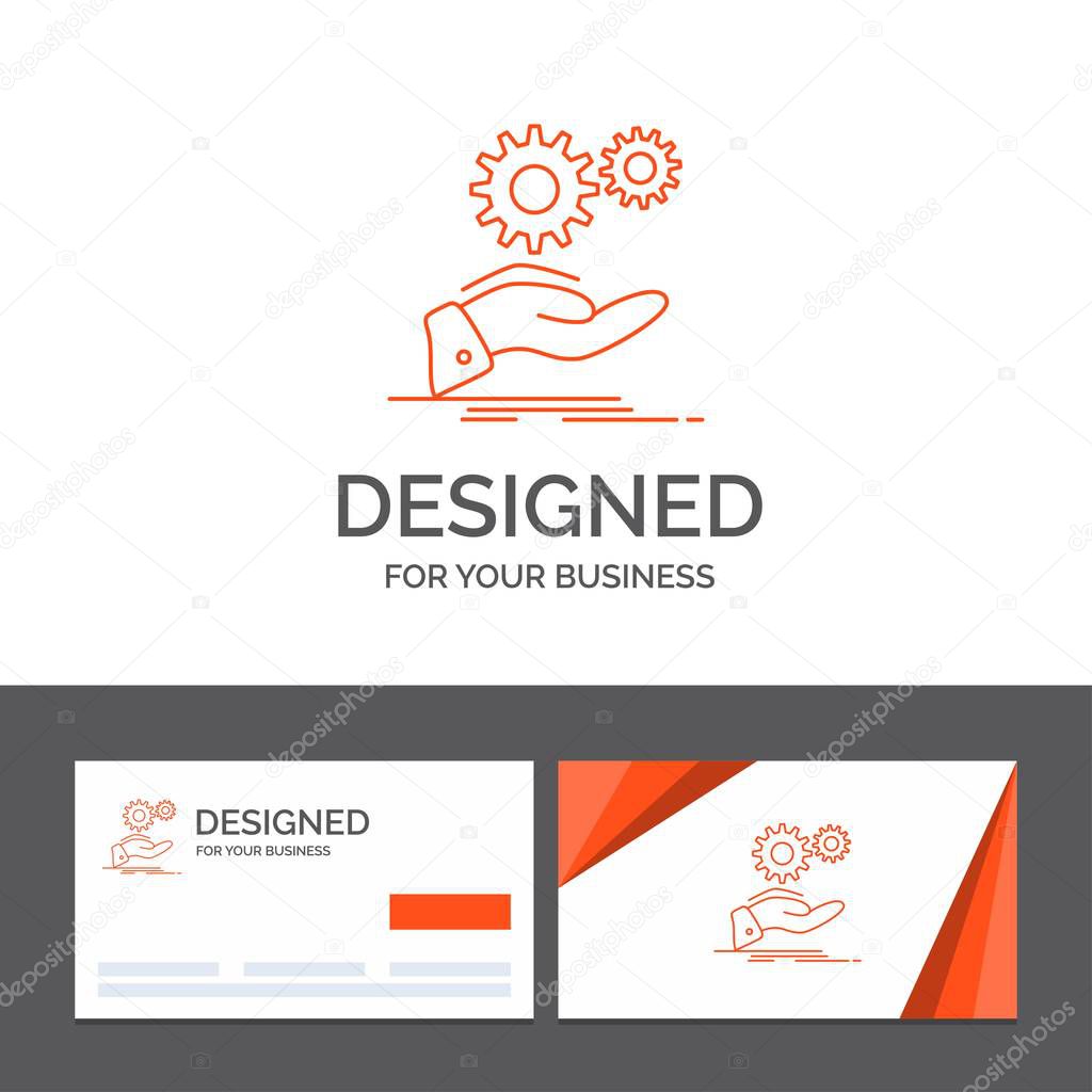 Business logo template for solution, hand, idea, gear, services. Orange Visiting Cards with Brand logo template