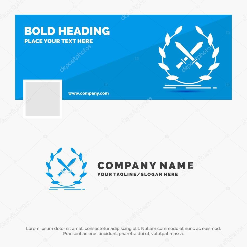 Blue Business Logo Template for battle, emblem, game, label, swords. Facebook Timeline Banner Design. vector web banner background illustration