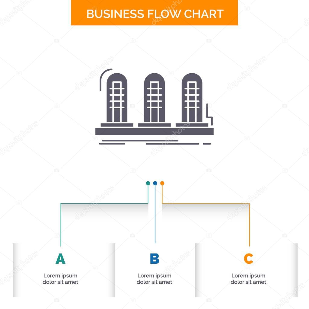 amplifier, analog, lamp, sound, tube Business Flow Chart Design with 3 Steps. Glyph Icon For Presentation Background Template Place for text.