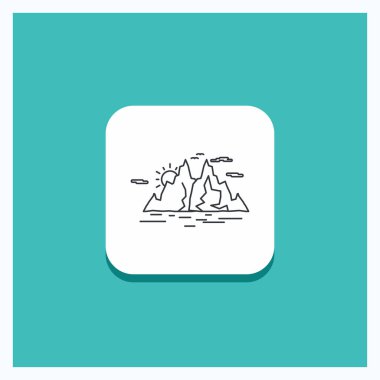 Doğa için düğme tepe, manzara, dağ, su hattı simgesi turkuaz arka plan