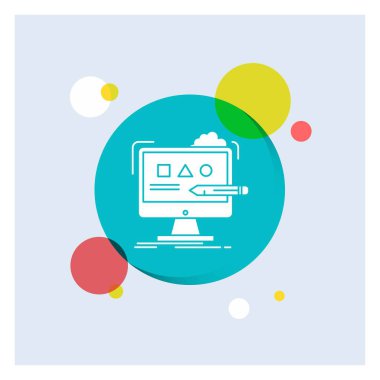 Sanat, bilgisayar, tasarım, dijital, stüdyo beyaz glif simgesi renkli daire arka plan